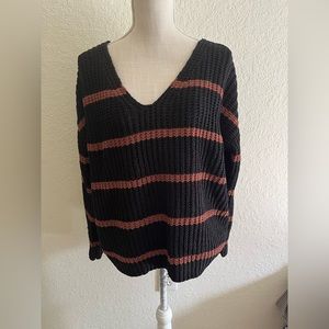 Black & Brown Striped V-neck Sweater Juniors Size XL